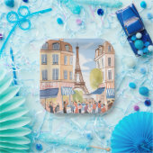 パリ フランス エッフェル塔 水彩画 旅行 ペーパープレート (パーティー)