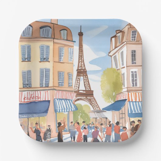 パリ フランス エッフェル塔 水彩画 旅行 ペーパープレート (正面)