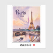 パリ フランス エッフェル塔 水彩画 日没 シール (シート)