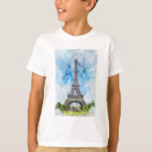 パリ フランス エッフェル塔 水彩画 Tシャツ (正面)