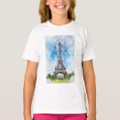 パリ フランス エッフェル塔 水彩画 Tシャツ (正面)