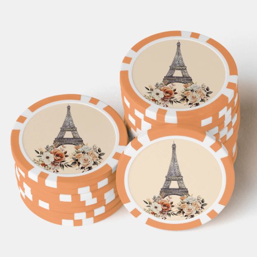 パリ フランス エッフェル塔 美しい花 ポーカーチップ (積み重ね)
