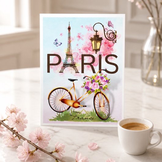 パリ フランス エッフェル塔 自転車 ランプ 折りたたみ ノートカード