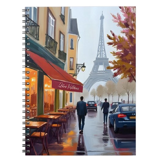 パリ フランス カフェ エッフェル塔 水彩画 ノートブック (正面)