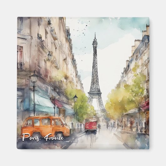 パリ フランス シルエット 水彩画 マグネット (正面)