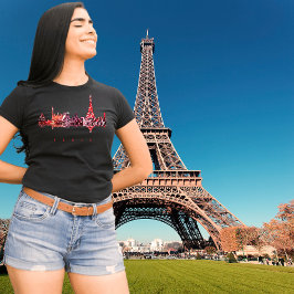 パリ フランス スカイライン ロマンティック ピンク トラベル Tシャツ
