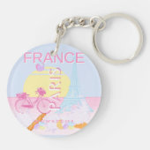 パリ、フランス、トラベルアート、名門私立校風のブルー キーホルダー (裏面)