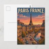 パリ フランス ビンテージ アニメ 旅行 ポストカード (正面/裏面)