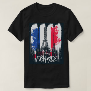 パリ フランス ブラシストローク エッフェル塔 デザイン Tシャツ