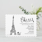 パリ フランス ベビーシャワー 招待状 黒白 (スタンド正面)