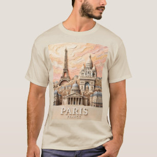 パリ フランス ヨーロッパ モダン パステル テクスチャード トラベル Tシャツ