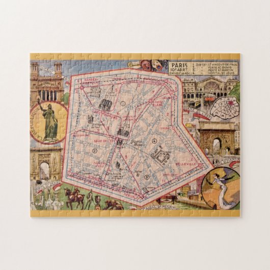 パリ フランス ヴィンテージ地図 11x14 ジグソーパズル (横)
