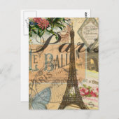 パリ フランス ヴィンテージ トラベル カラフル アートワーク ポストカード (正面/裏面)