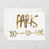 パリ フランス 愛 エレガント ゴールド 見た目 タイポグラフィー ポストカード (正面/裏面)