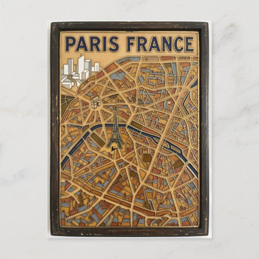 パリ フランス 手描き ホーロー地図アート ポストカード (正面)