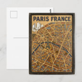 パリ フランス 手描き ホーロー地図アート ポストカード (正面/裏面)