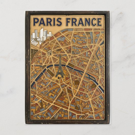 パリ フランス 手描き ホーロー地図アート ポストカード (正面)