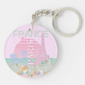 パリ、フランス、旅行アート名門私立校風の、パステル、ピンク キーホルダー (裏面)