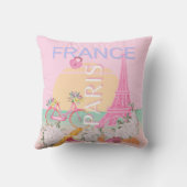 パリ、フランス、旅行アート名門私立校風の、パステル、ピンク クッション (裏面)