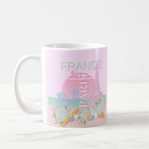 パリ、フランス、旅行アート名門私立校風の、パステル、ピンク コーヒーマグカップ