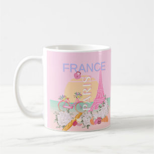 パリ、フランス、旅行アート名門私立校風の、パステル、ピンク コーヒーマグカップ