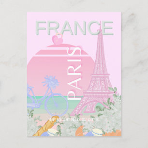 パリ、フランス、旅行アート名門私立校風の、パステル、ピンク シーズンポストカード