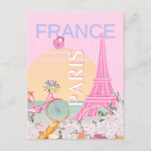 パリ、フランス、旅行アート名門私立校風の、パステル、ピンク シーズンポストカード