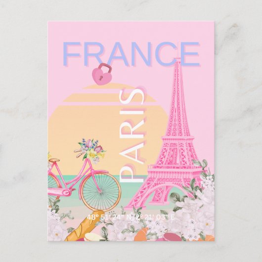 パリ、フランス、旅行アート名門私立校風の、パステル、ピンク シーズンポストカード (正面)