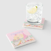 パリ、フランス、旅行アート名門私立校風の、パステル、ピンク ストーンコースター (横)