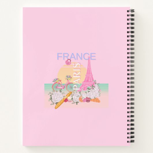 パリ、フランス、旅行アート名門私立校風の、パステル、ピンク ノートブック (裏面)