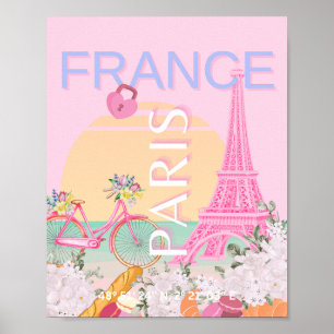 パリ、フランス、旅行アート名門私立校風の、パステル、ピンク ポスター
