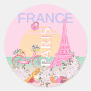 パリ、フランス、旅行アート名門私立校風の、パステル、ピンク ラウンドシール