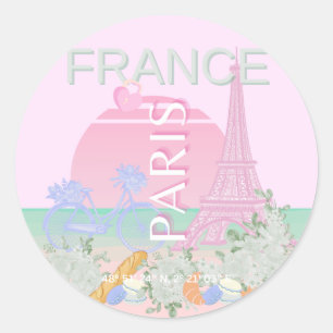 パリ、フランス、旅行アート名門私立校風の、パステル、ピンク ラウンドシール
