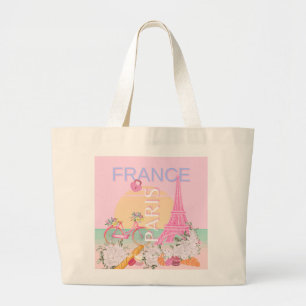 パリ、フランス、旅行アート名門私立校風の、パステル、ピンク ラージトートバッグ