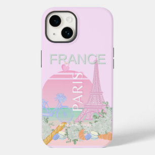 パリ、フランス、旅行アート名門私立校風の、パステル、ピンク Case-Mate iPhone 14ケース