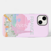 パリ、フランス、旅行アート名門私立校風の、パステル、ピンク Case-Mate iPhoneケース (裏面 (横))