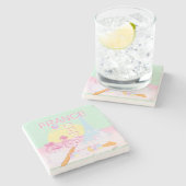 パリ、フランス、旅行アート名門私立校風の、パステル、緑 ストーンコースター (横)