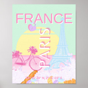 パリ、フランス、旅行アート名門私立校風の、パステル、緑 ポスター
