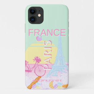 パリ、フランス、旅行アート名門私立校風の、パステル、緑 iPhone 11 ケース