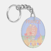 パリ、フランス、旅行アート、パステル名門私立校風の、ブルー キーホルダー (正面左)