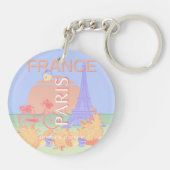 パリ、フランス、旅行アート、パステル名門私立校風の、ブルー キーホルダー (裏面)