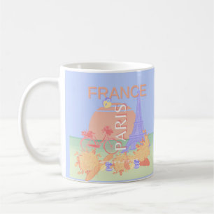 パリ、フランス、旅行アート、パステル名門私立校風の、ブルー コーヒーマグカップ