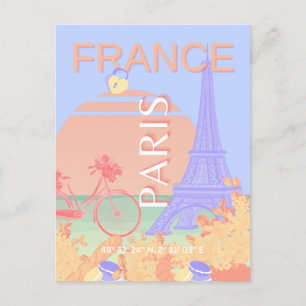 パリ、フランス、旅行アート、パステル名門私立校風の、ブルー シーズンポストカード