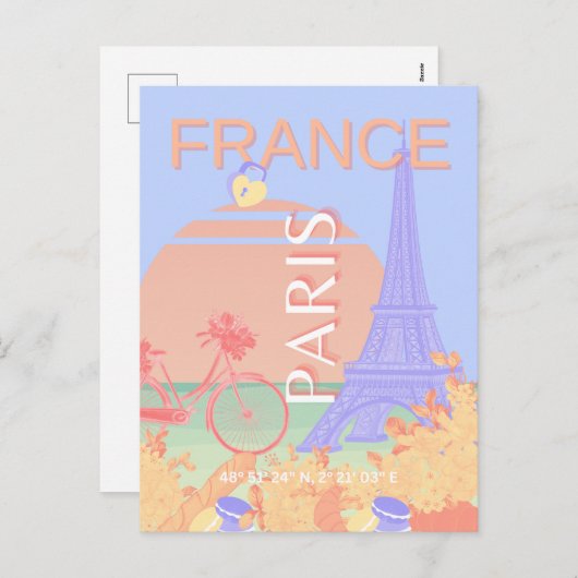 パリ、フランス、旅行アート、パステル名門私立校風の、ブルー シーズンポストカード (正面/裏面)