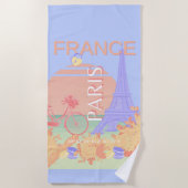 パリ、フランス、旅行アート、パステル名門私立校風の、ブルー ビーチタオル (正面)