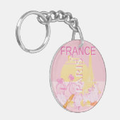 パリ、フランス、旅行アート、名門私立校風のピンク キーホルダー (正面左)