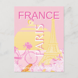 パリ、フランス、旅行アート、名門私立校風のピンク シーズンポストカード