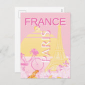 パリ、フランス、旅行アート、名門私立校風のピンク シーズンポストカード (正面/裏面)