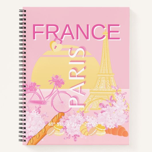 パリ、フランス、旅行アート、名門私立校風のピンク ノートブック (正面)