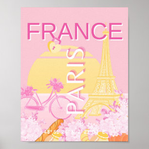 パリ、フランス、旅行アート、名門私立校風のピンク ポスター